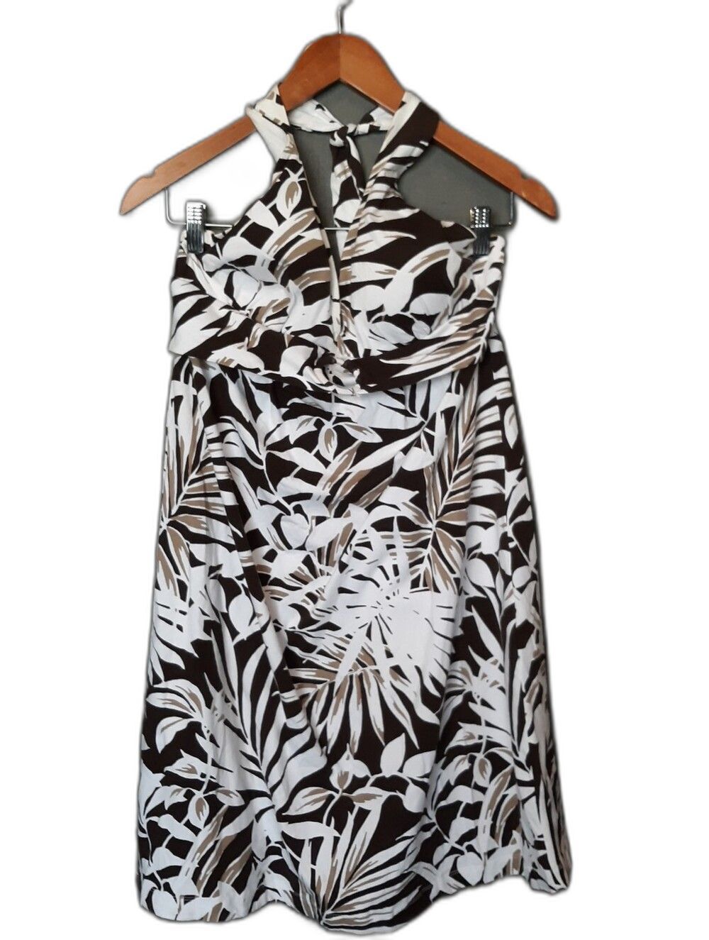 Tommy Bahama Brown & White Tropical Floral Halter Dress Swim Cover Up Resort M